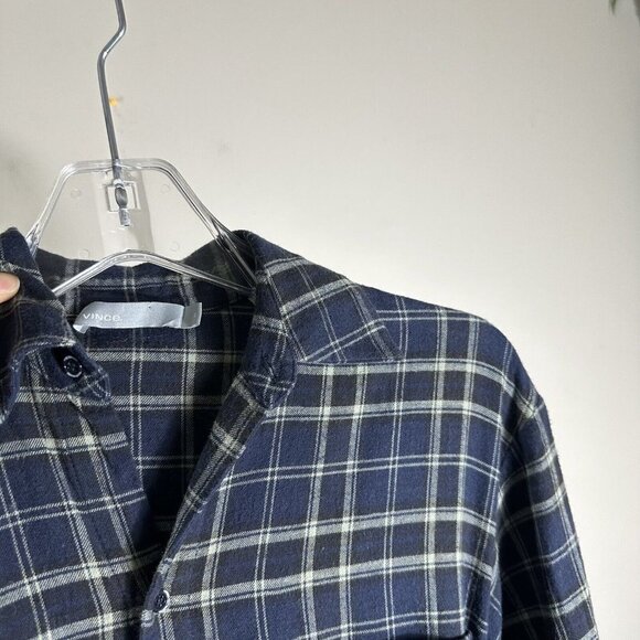 VINCE Multi Plaid Flannel Wool Blend Long Sleeve Dress Womens Size XS Tie Front - Picture 11 of 12